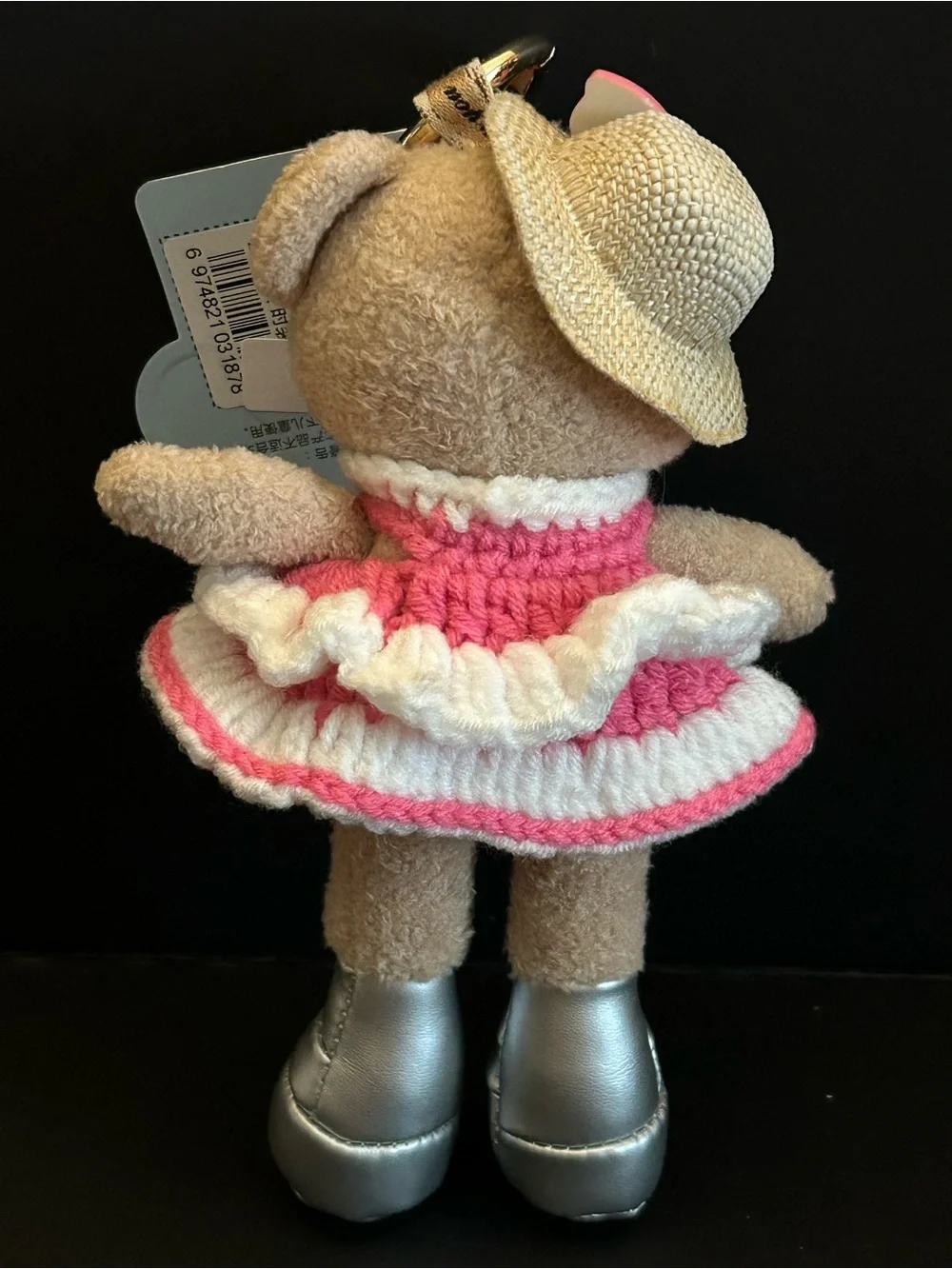 PREMIUM Plush Bear 🐻 Bag or Backpack 🎒 Charm in Pink and Cream with Gold Clasp